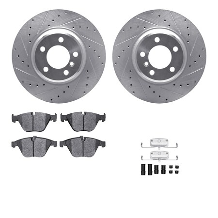 Dynamic Friction Co 7512-31358, Rotors-Drilled and Slotted-Silver w/ 5000 Advanced Brake Pads incl. Hardware, Zinc Coat 7512-31358